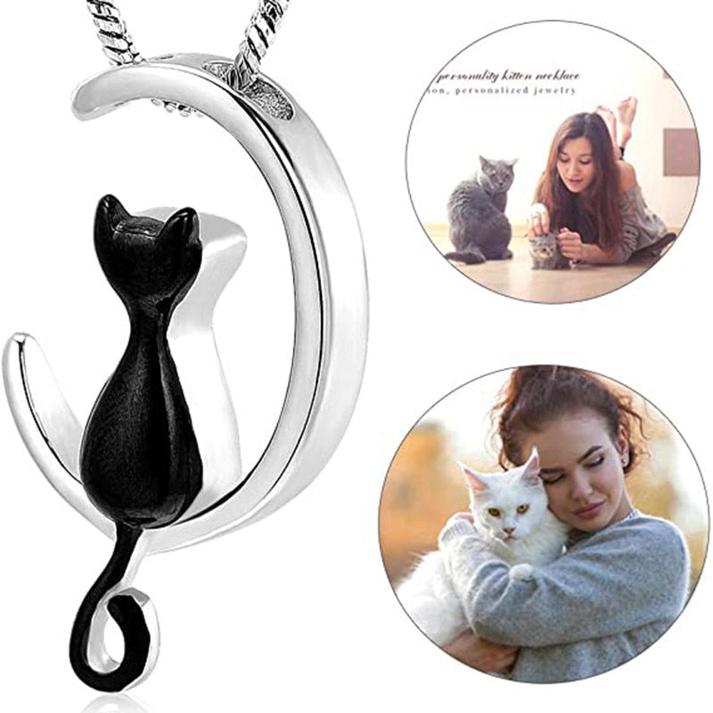 The "Purrfect Guardian" | Cat Silhouette Memorial Necklace for Ashes or Hair | Lovenary