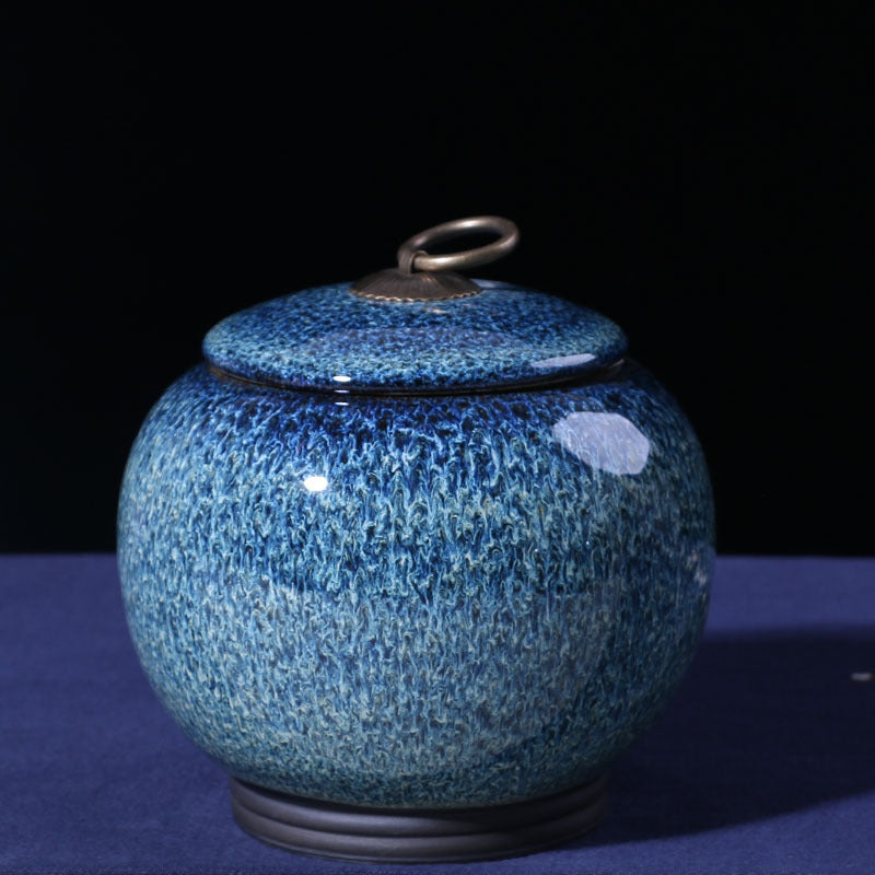 The Celestial Rest | Glossy Blue Ceramic Urn with Stars | Pet Ash Container