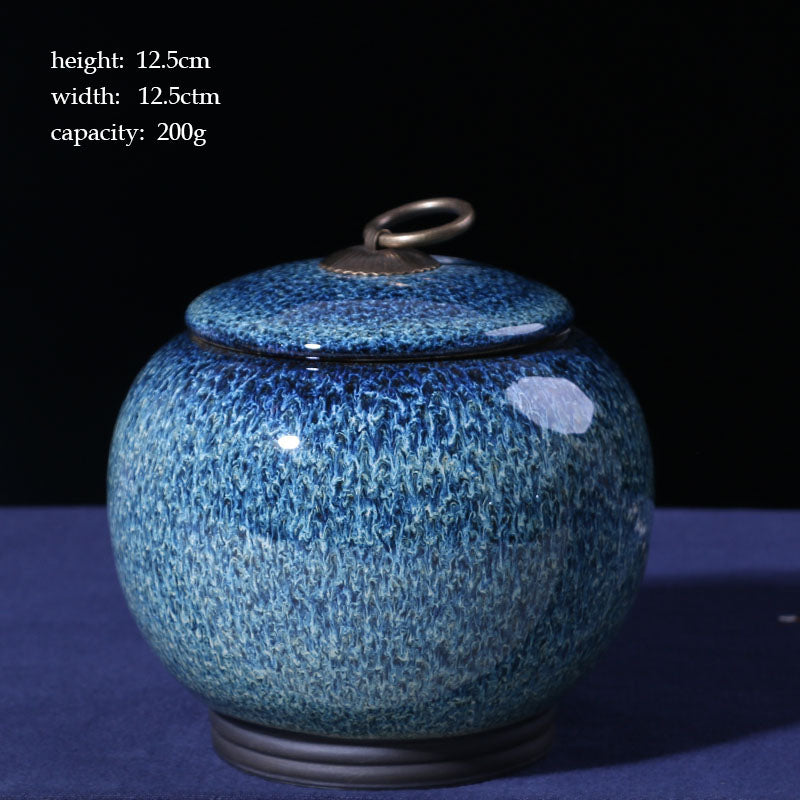 The Celestial Rest | Glossy Blue Ceramic Urn with Stars | Pet Ash Container
