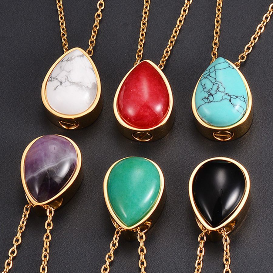 Waterdrop Pet Ashes Necklace, Memorial Jewelry for Cremation Ashes with Gemstone, Keepsake Pendant for Loss of Dog, Cat, Human Loved One