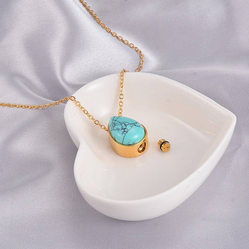 Waterdrop Pet Ashes Necklace, Memorial Jewelry for Cremation Ashes with Gemstone, Keepsake Pendant for Loss of Dog, Cat, Human Loved One