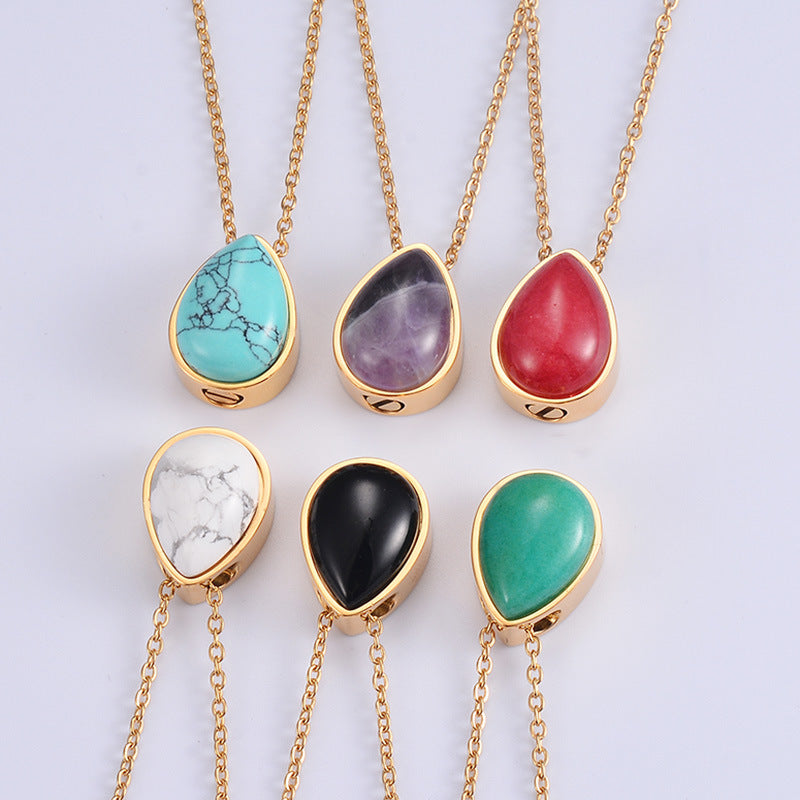Waterdrop Pet Ashes Necklace, Memorial Jewelry for Cremation Ashes with Gemstone, Keepsake Pendant for Loss of Dog, Cat, Human Loved One