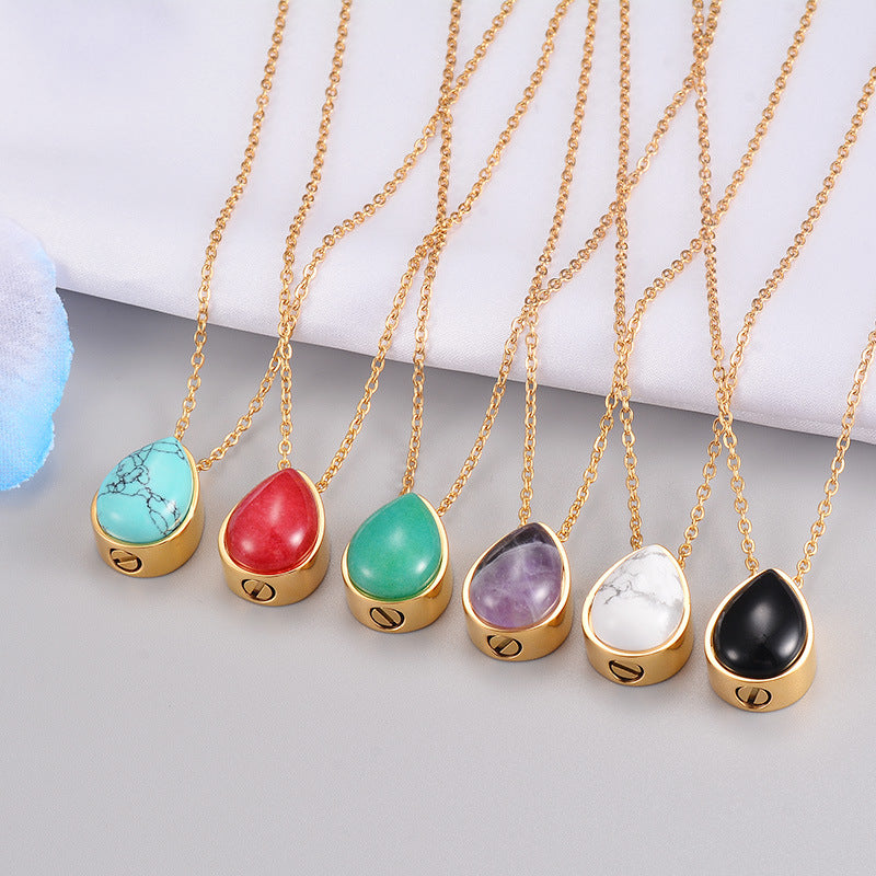 Waterdrop Pet Ashes Necklace, Memorial Jewelry for Cremation Ashes with Gemstone, Keepsake Pendant for Loss of Dog, Cat, Human Loved One