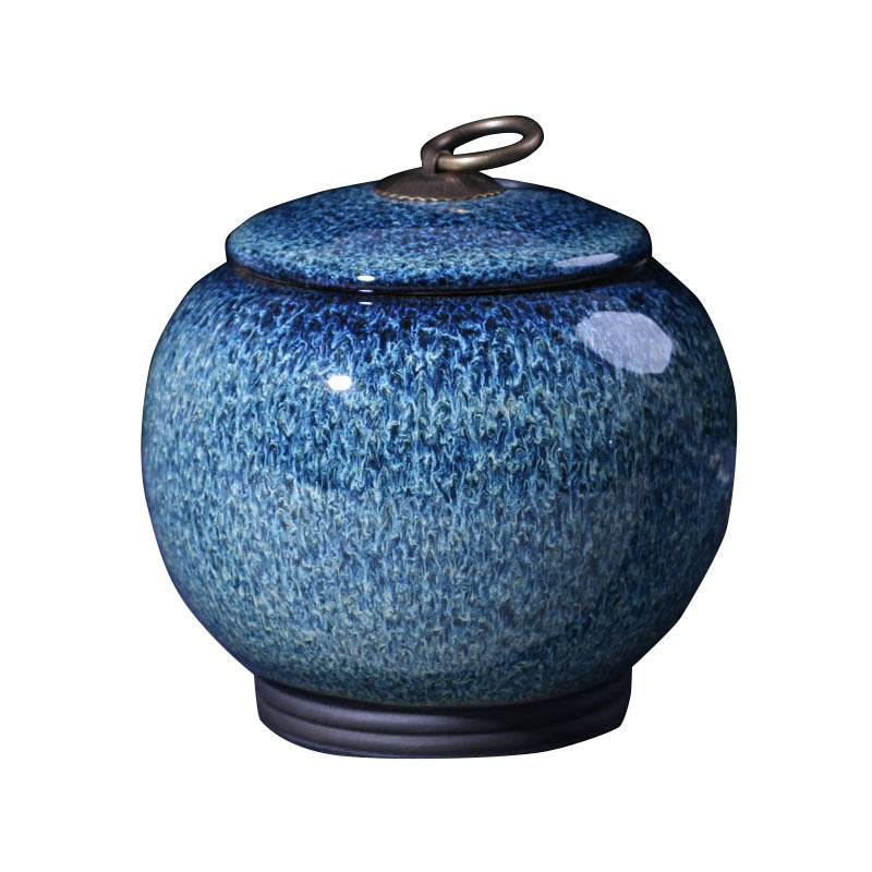 The Celestial Rest | Glossy Blue Ceramic Urn with Stars | Pet Ash Container
